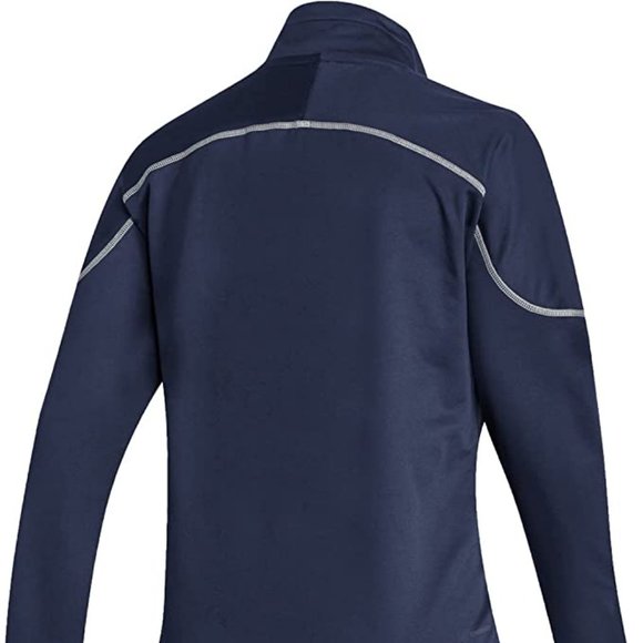 NWT ADIDAS WOMEN'S STADIUM 1/4 SNAP LONG SLEEVE SHIRT NAVY/WHITE MEDIUM - Picture 2 of 13